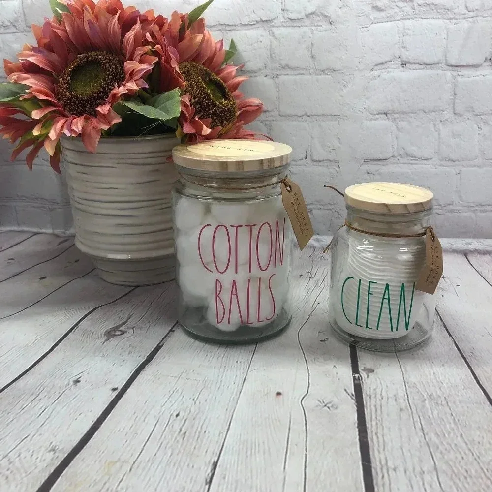 NWT Rae Dunn COTTON BALLS & CLEAN Jars